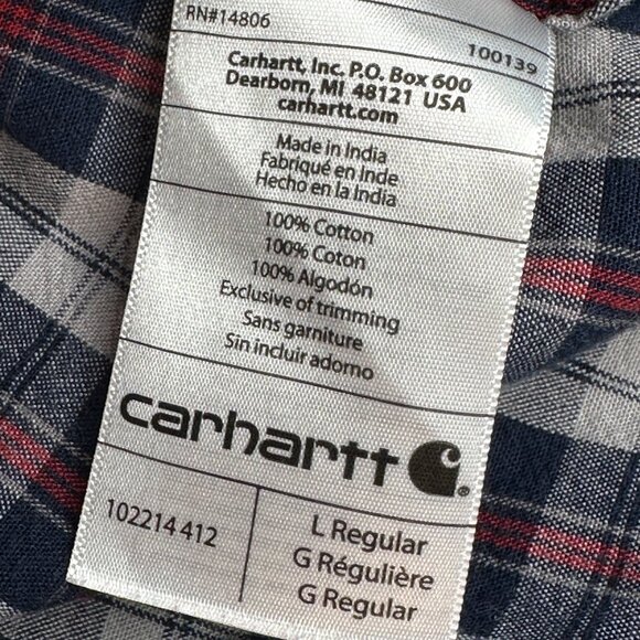 Carhartt Shirt Mens Large Fort Plaid Long Sleeve Plaid Workwear Chambray Button - Picture 6 of 9